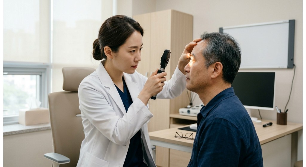 안과 외상 후 눈 주변을 정밀하게 확인하는 진료 장면