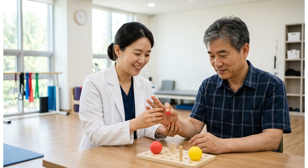 수지접합 핀 제거 후 손가락 관절 운동 재활 치료 모습